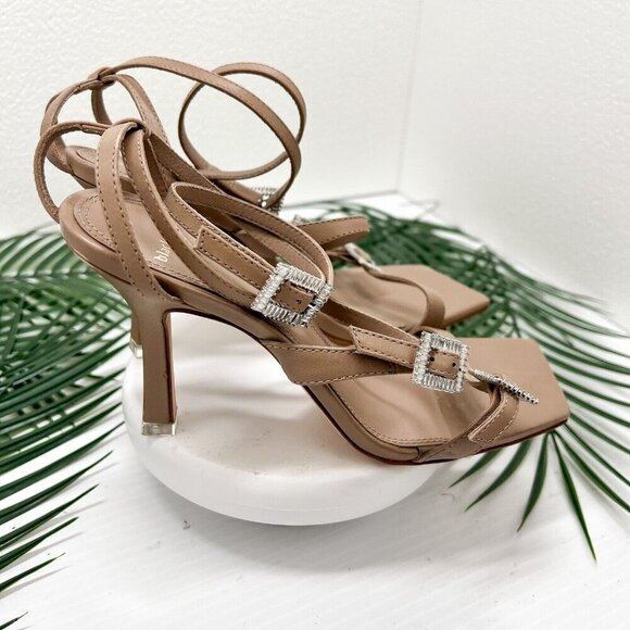BLACK SUEDE STUDIO Livia Tan Leather Sandals With Crystal Buckles Size 37 - Picture 8 of 13